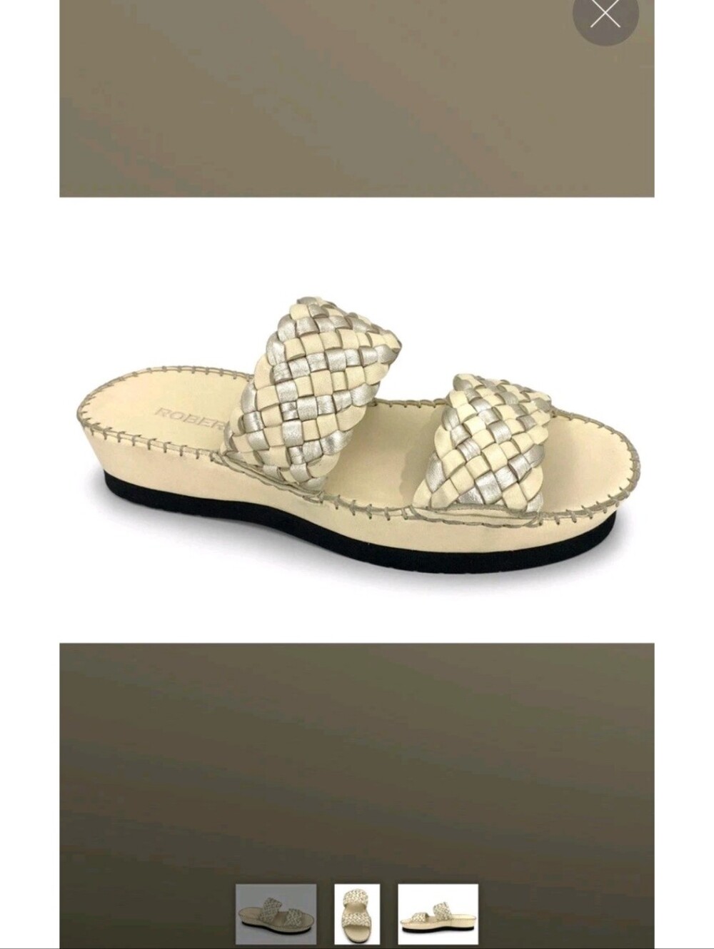 Robert Zur Woven Double-Strap Slide Sandal - Beige And gold